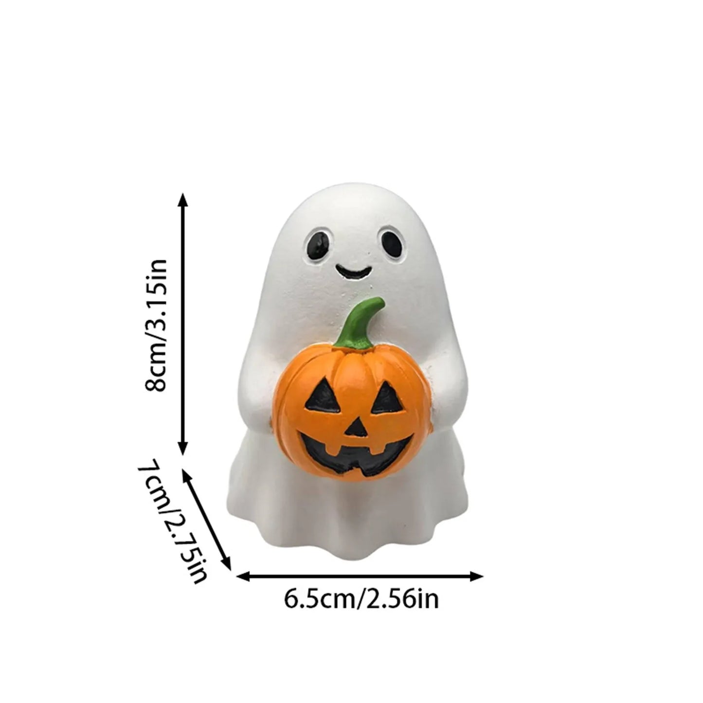 Halloween Ghost Holding Pumpkin Statue Holiday Party Decor Home Desktop Sculpture Handmade Craft Spooky Collectible Gift
