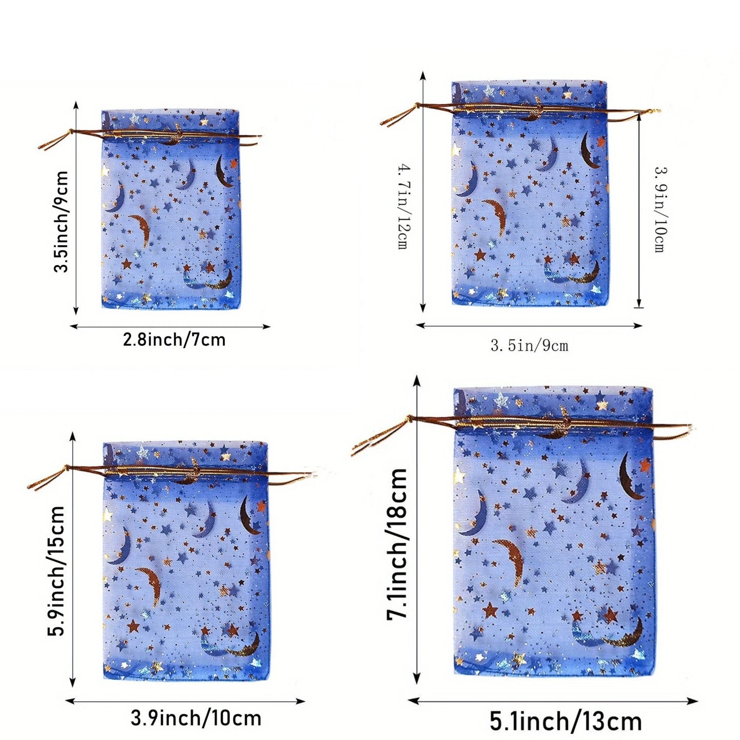 50PCS Moon Stars Drawstring Organza Bags