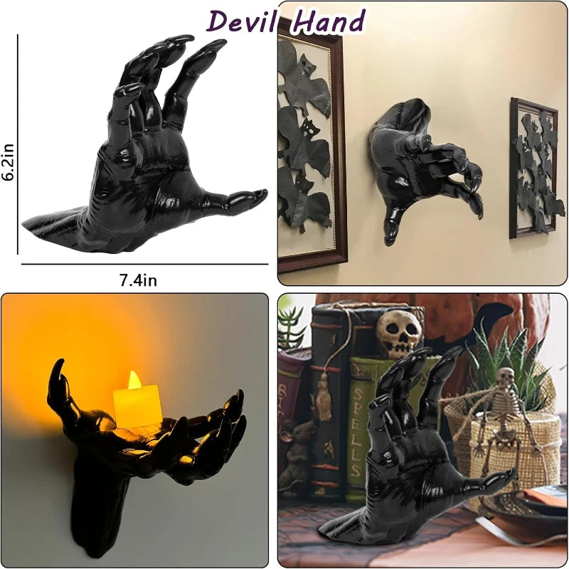 Halloween Decorations 3 Pack Wall Mounted Lighted Candles Creepy Reaching Hands Life Size Gothic Horror Decor Candelabras
