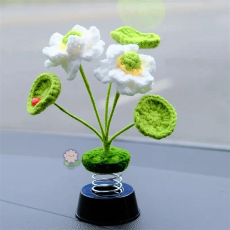 Creative Handmade crocheted freshness Lotus leaves and lotus flowers pots plants Car oranment For girls gifts Home gardon decor