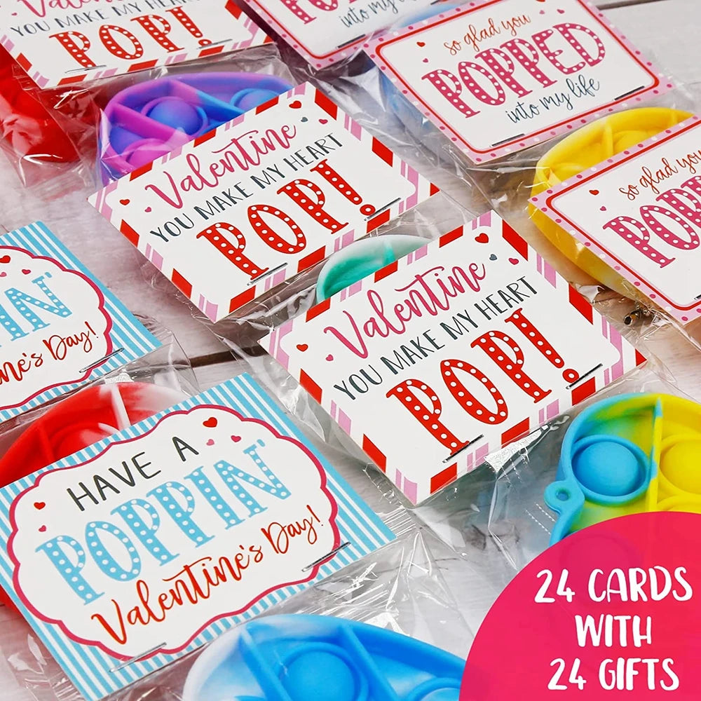 24PCS Pop Heart Fidget Toys Anxiety Stress Reliever Toy Bulk Toddlers Adults School Classroom Party Favors Valentines Day Gifts