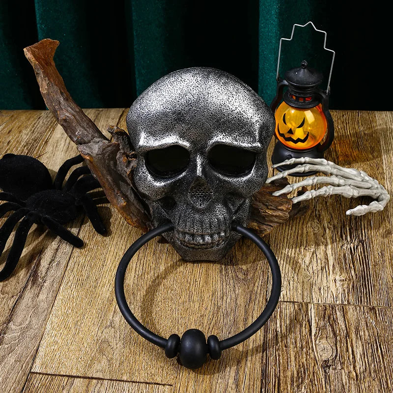 Halloween Horror Doorbell Ghost Skull Trick Toy Ghost House Party Supplies Luminous Skull Head Knocker Skeleton Head Door Bell