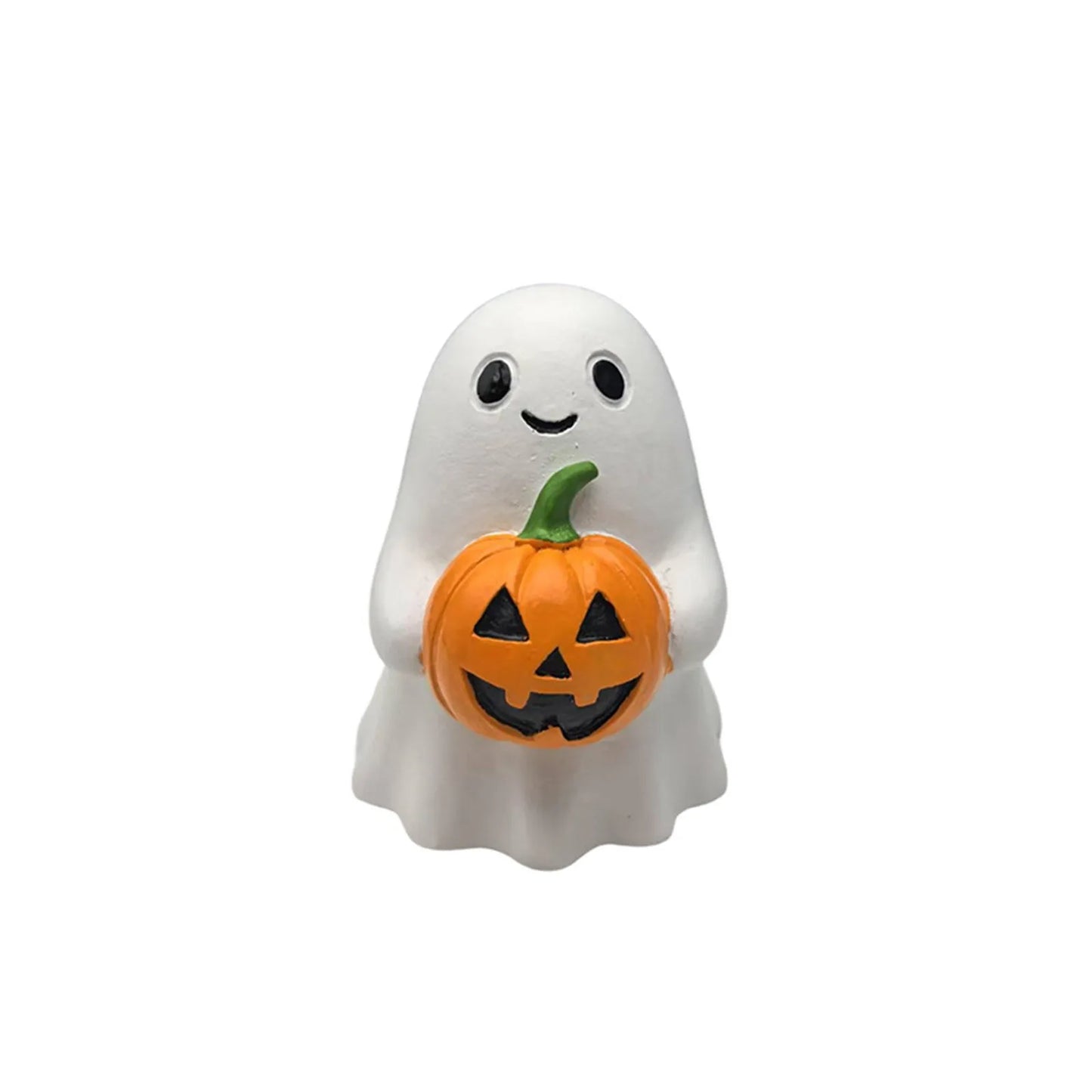 Halloween Ghost Holding Pumpkin Statue Holiday Party Decor Home Desktop Sculpture Handmade Craft Spooky Collectible Gift