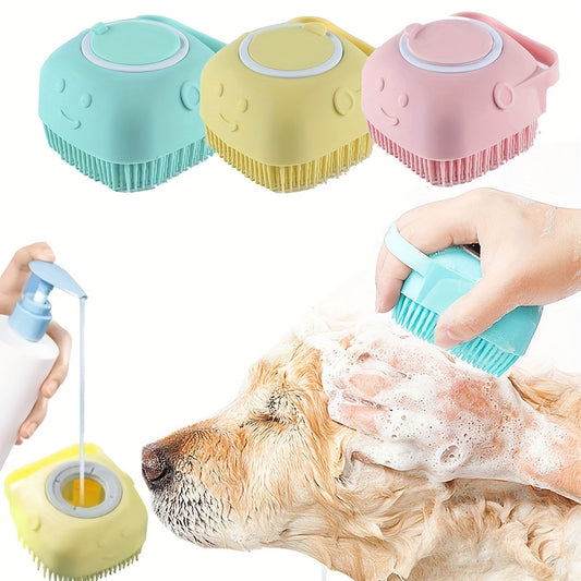 Soft Silicone Pet Bath Brushes with Built-in Shampoo Dispenser