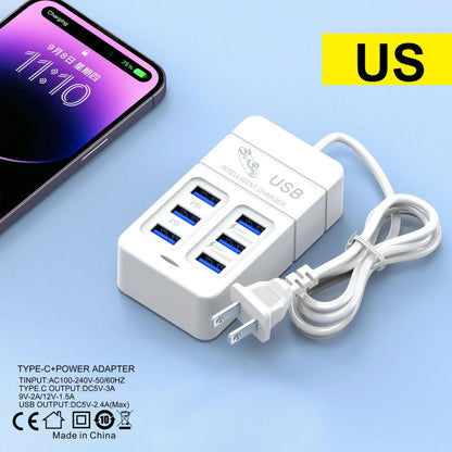 6 IN 1 USB Charger 35W PD Type C Fast Charge Charger Wall Phone Adapter Quick Charger 3.0 USB Hub EU US Plug USB Type C Charger
