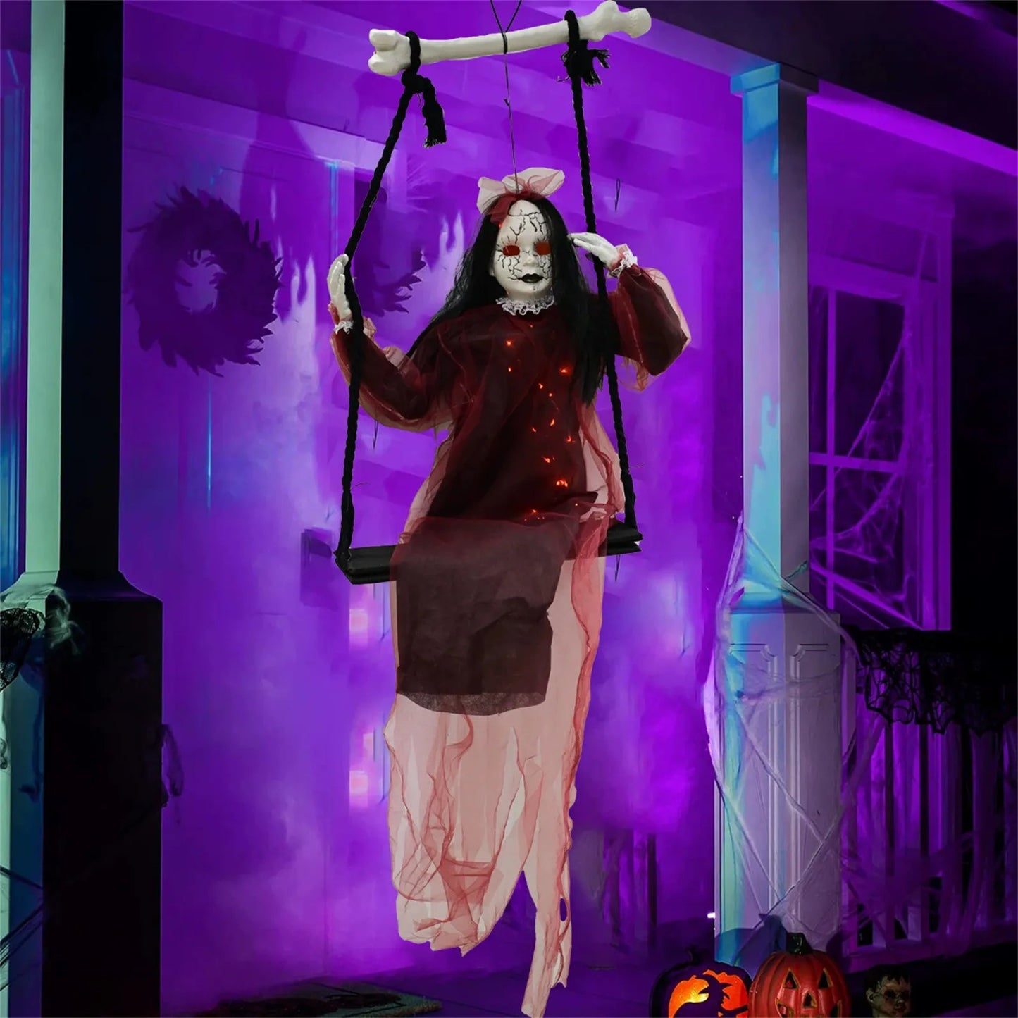 Halloween Swing Girl Purple Female Ghosts Gauzes Hanging Ghosts Indoor And Outdoor Horror Venue Layout Room Escape Props