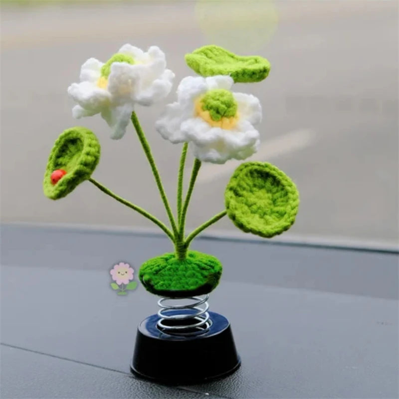 Creative Handmade crocheted freshness Lotus leaves and lotus flowers pots plants Car oranment  For girls gifts Home gardon decor