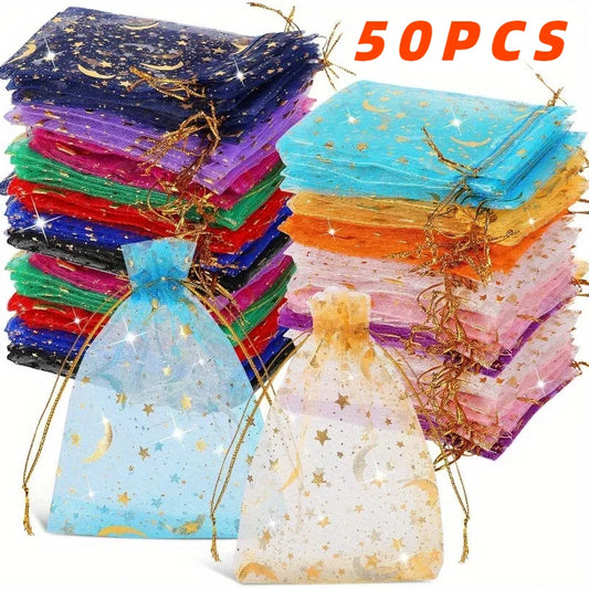 50PCS Moon Stars Drawstring Organza Bags