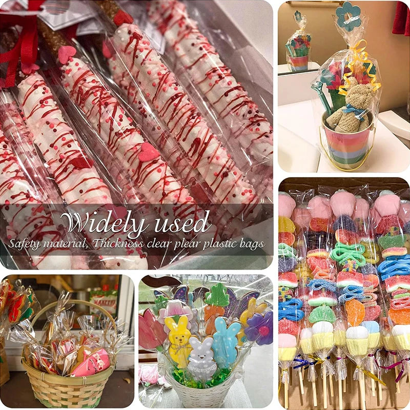50/100pcs Clear Long Candy Treat Bag Cellophane