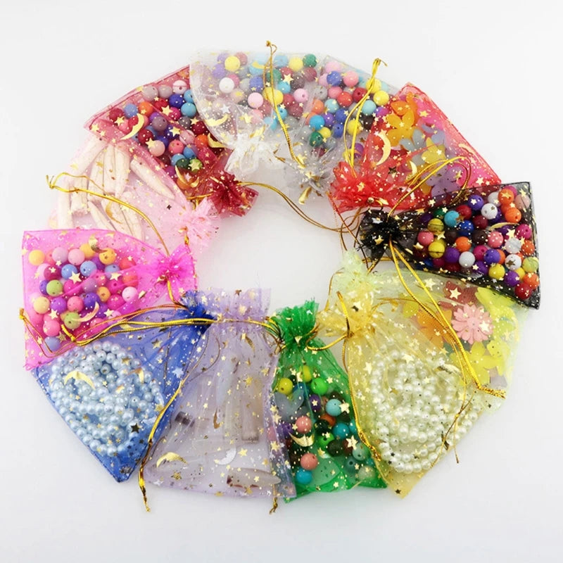 50PCS Moon Stars Drawstring Organza Bags