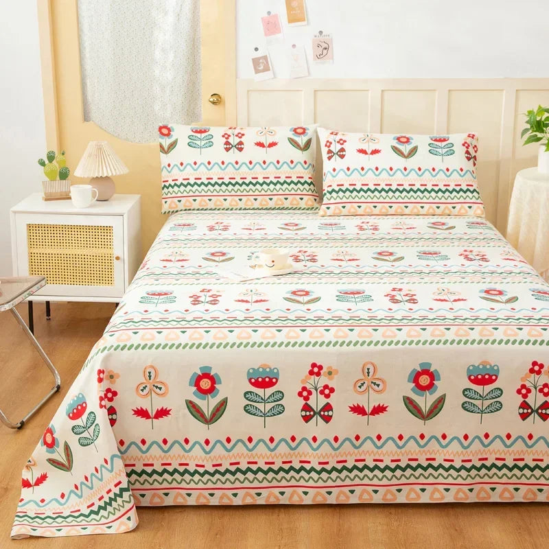 Flower Bed Sheet Set 3Pcs Cotton Thickened