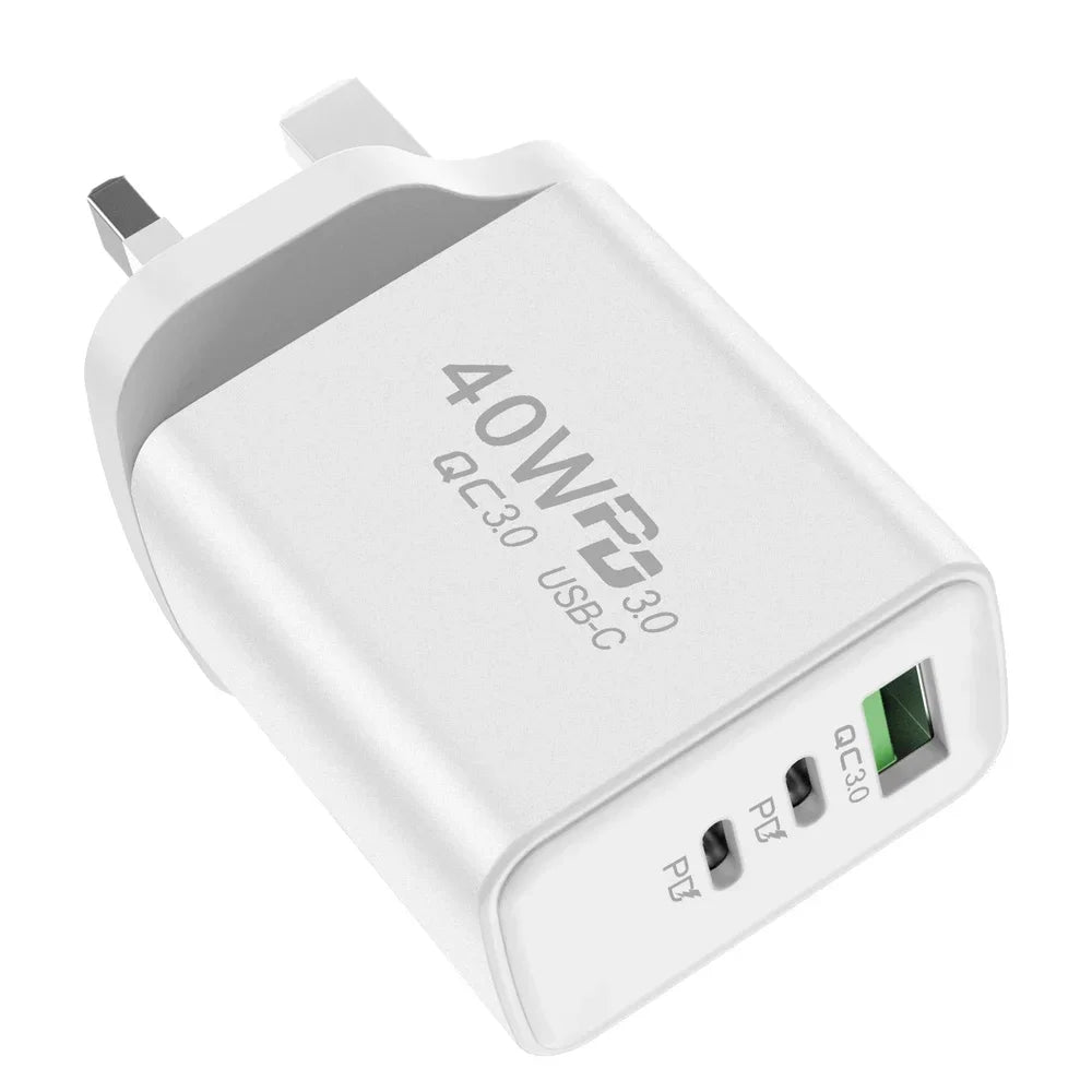 USB C Charger 40W Mobile Phone Type-C PD Fast Charging High Speed Quick Charge 3.0 Wall Adapter Multiple Ports for iPhone Xiaomi