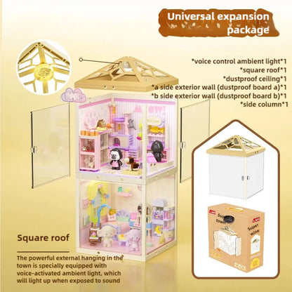 Super town store puzzle building block assembly toy model DIY cottage house model playing house girl