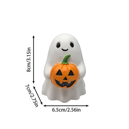 ‌Halloween Ghost Holding Pumpkin Statue Holiday Party Decor Home Desktop Sculpture Handmade Craft Spooky Collectible Gift‌