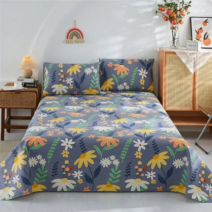 Flower Bed Sheet Set 3Pcs Cotton Thickened