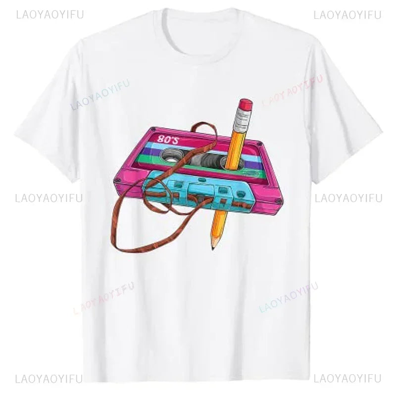 Vintage Cassette Tape Pencil Printed T-Shirt