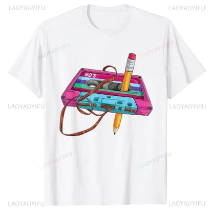 Vintage Cassette Tape Pencil Printed T-Shirt