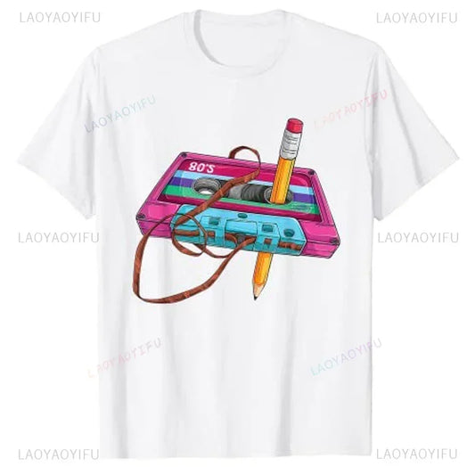 Vintage Cassette Tape Pencil Printed T-Shirt
