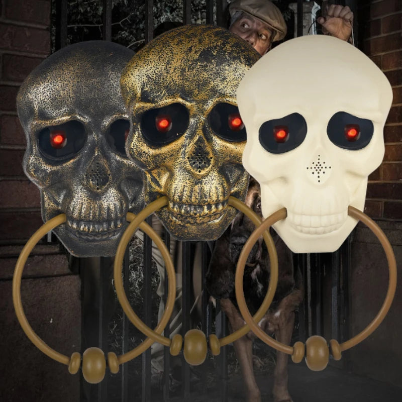 Halloween Horror Doorbell Ghost Skull Trick Toy Ghost House Party Supplies Luminous Skull Head Knocker Skeleton Head Door Bell