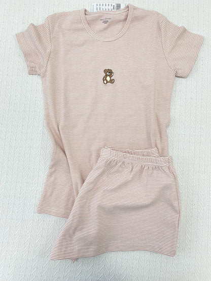 Duck Bear Embroidered Striped T-shirt Pant Set Women Summer 2 Piece Sets Pajama Cute Kawaii Short Sleeve Tees Sweatpant 2025