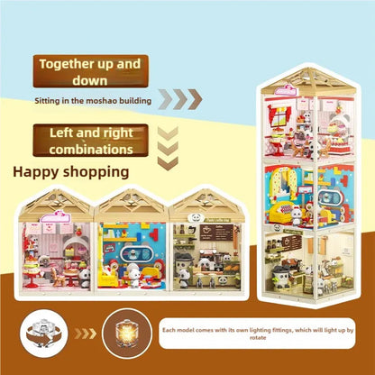 Super town store puzzle building block assembly toy model DIY cottage house model playing house girl