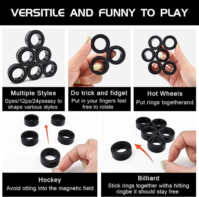 3 PCS Fingertip Magnetic Rings Fidget Toys for Adult Anxiety Relief Decompression Finger Magnetic Ring Funny Gifts for Kids