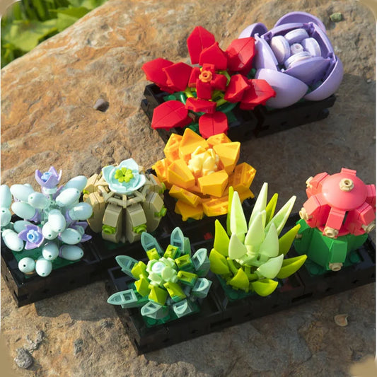 Potted Building Blocks Simulate Succulent Flower Bouquets, Creative Puzzle Block Toys, Eternal Flowers, Home Decoration Kid Gift