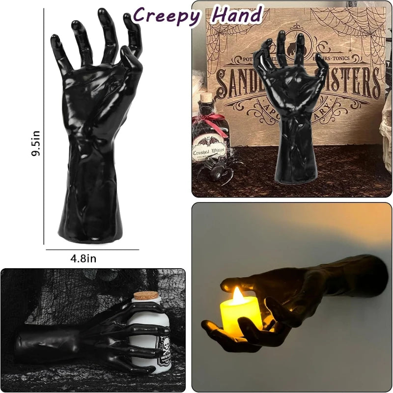 Halloween Decorations 3 Pack Wall Mounted Lighted Candles Creepy Reaching Hands Life Size Gothic Horror Decor Candelabras