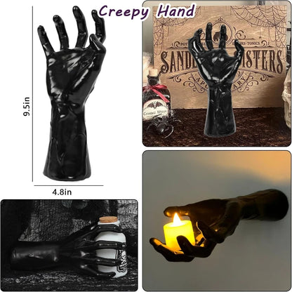 Halloween Decorations 3 Pack Wall Mounted Lighted Candles Creepy Reaching Hands Life Size Gothic Horror Decor Candelabras