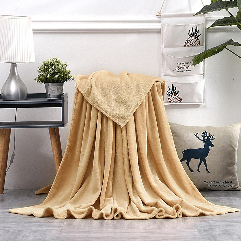 Soft Warm Blankets For Beds Winter Warm Coral Velvet Solid Sofa Cover Bedspread Winter Plaid Blankets Winter Sheet Bedspread