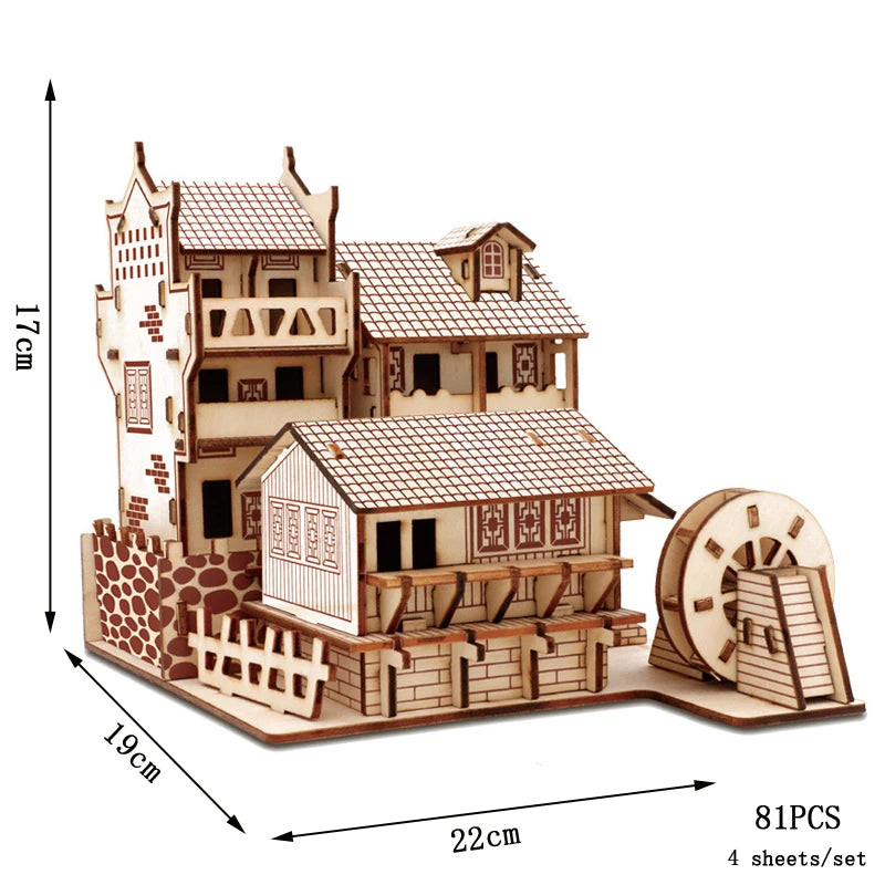Chinese Architecture 3D Wooden Construction Puzzles Building House Model Wood