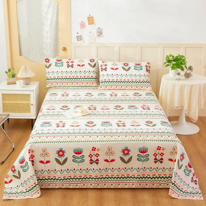 Flower Bed Sheet Set 3Pcs Cotton Thickened