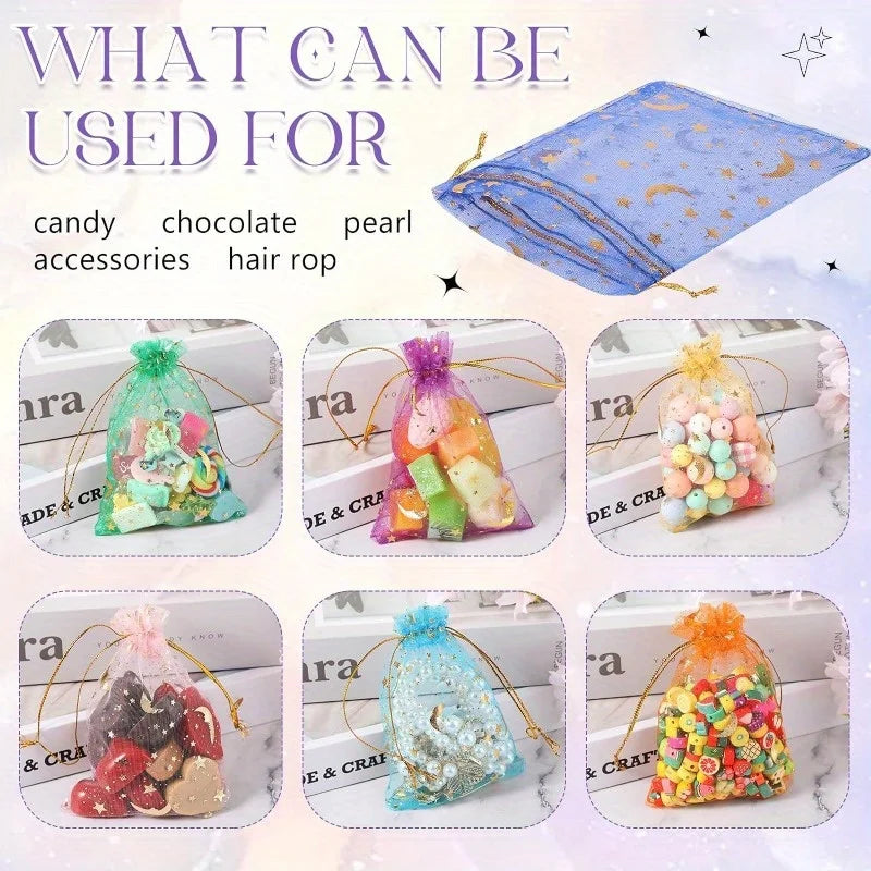 50PCS Moon Stars Drawstring Organza Bags