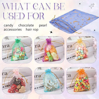 50PCS Moon Stars Drawstring Organza Bags