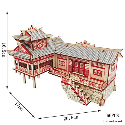 Chinese Architecture 3D Wooden Construction Puzzles Building House Model Wood