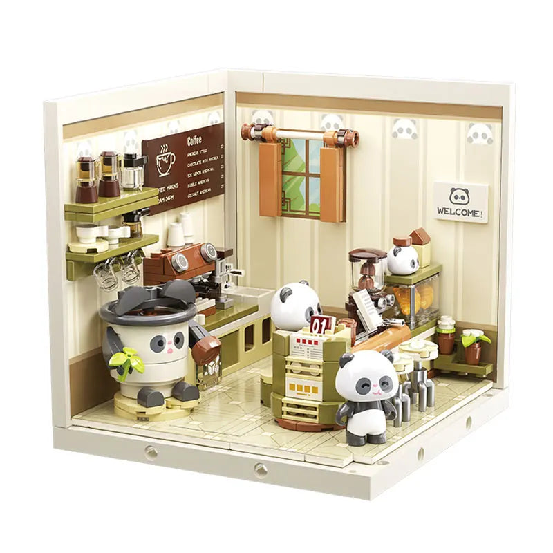 Super town store puzzle building block assembly toy model DIY cottage house model playing house girl