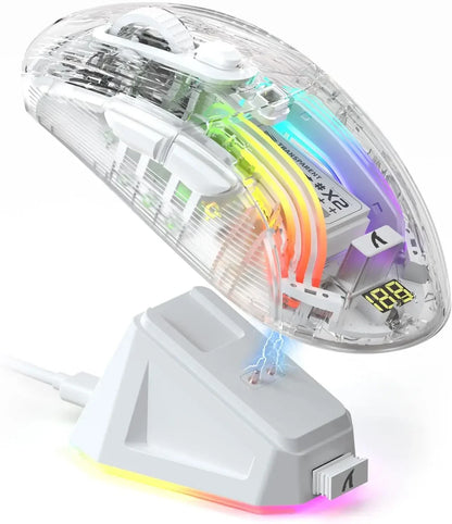ATTACK SHARK X2 Pro Triple Mode Wireless Transparent Shell Gaming Mouse RGB Rechargeable 4000 DPI Rechargeable Dock Mouse