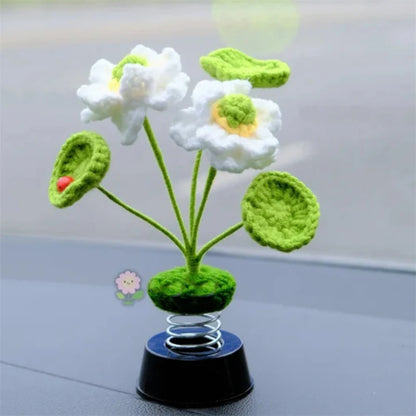Creative Handmade crocheted freshness Lotus leaves and lotus flowers pots plants Car oranment  For girls gifts Home gardon decor