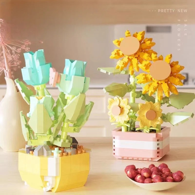 Puzzle Decompressing Building Blocks Toys, Block Toys Decorative Potted Plants,Party Favors,Assembling Blocks DIY Creative Decor