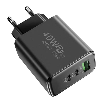 USB C Charger 40W Mobile Phone Type-C PD Fast Charging High Speed Quick Charge 3.0 Wall Adapter Multiple Ports for iPhone Xiaomi