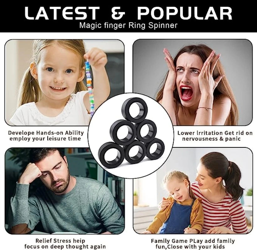 3 PCS Fingertip Magnetic Rings Fidget Toys for Adult Anxiety Relief Decompression Finger Magnetic Ring Funny Gifts for Kids