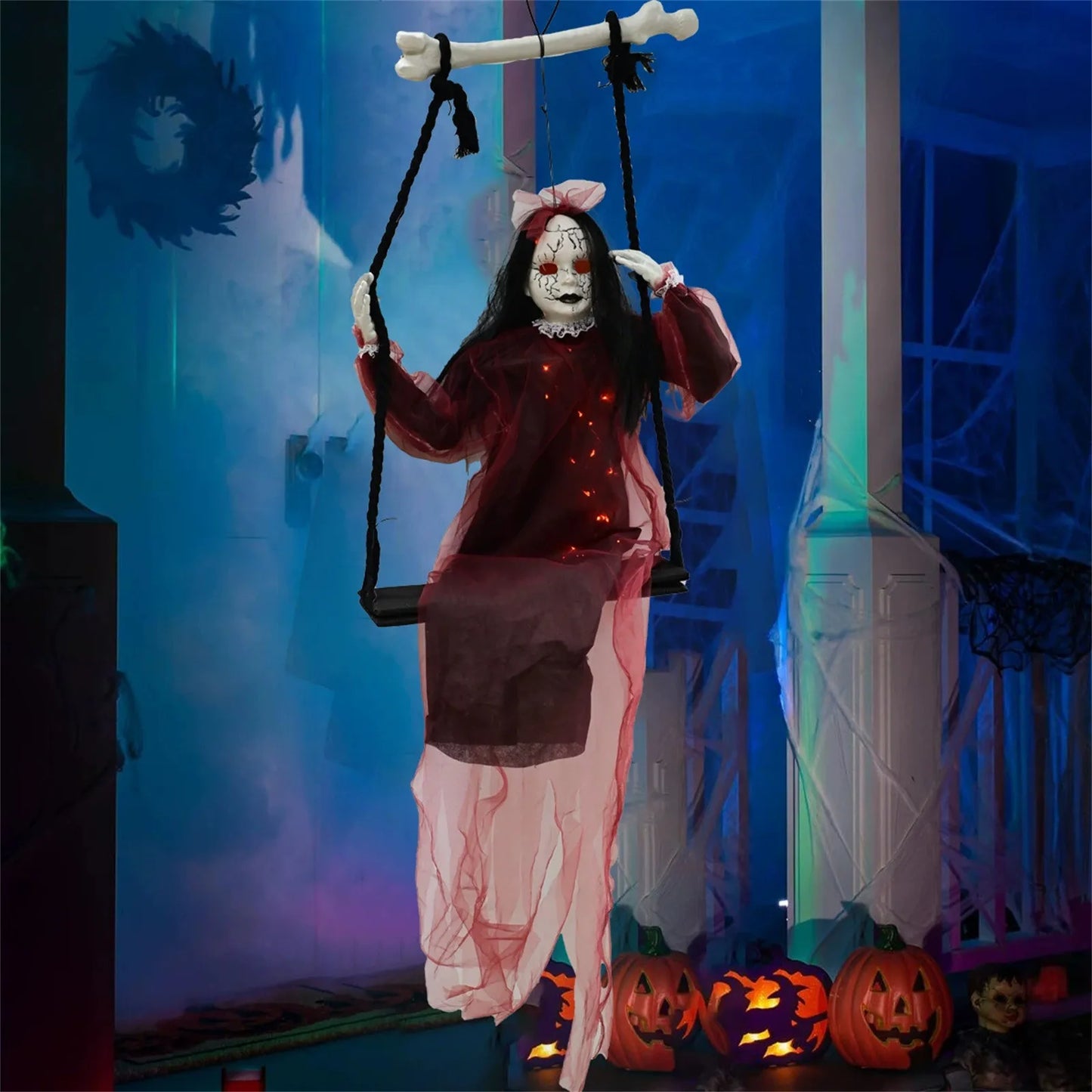 Halloween Swing Girl Purple Female Ghosts Gauzes Hanging Ghosts Indoor And Outdoor Horror Venue Layout Room Escape Props