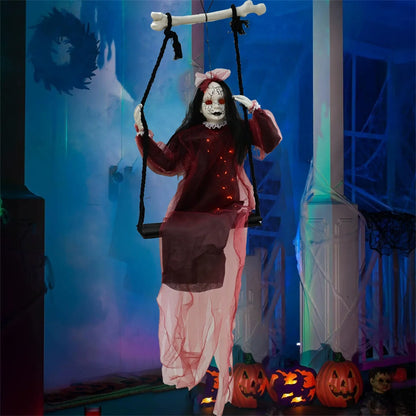 Halloween Swing Girl Purple Female Ghosts Gauzes Hanging Ghosts Indoor And Outdoor Horror Venue Layout Room Escape Props
