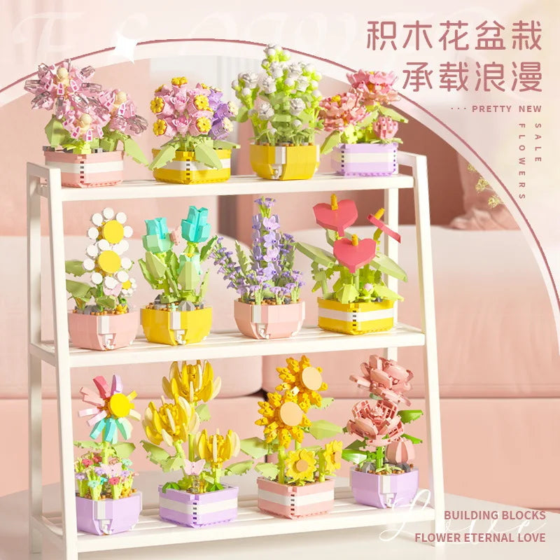 Puzzle Decompressing Building Blocks Toys, Block Toys Decorative Potted Plants,Party Favors,Assembling Blocks DIY Creative Decor