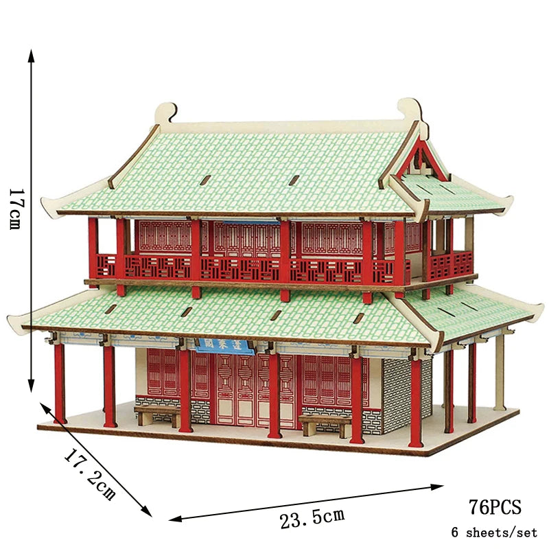3D Wooden Tower Puzzles Chinese Architecture Pagoda Temple Pavilion DIY Building Model Wood Jigsaw Toys For Children Kids Gift