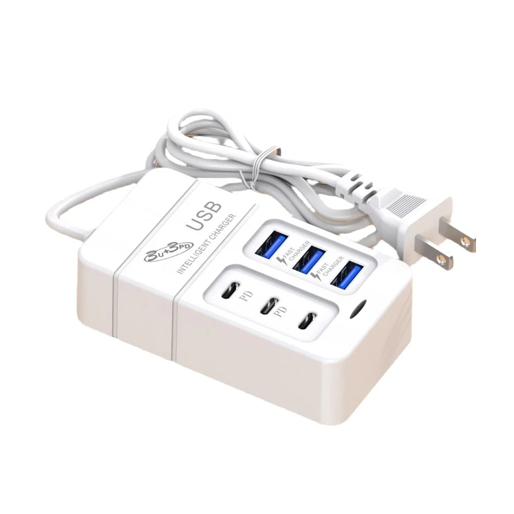 6 IN 1 USB Charger 35W PD Type C Fast Charge Charger Wall Phone Adapter Quick Charger 3.0 USB Hub EU US Plug USB Type C Charger
