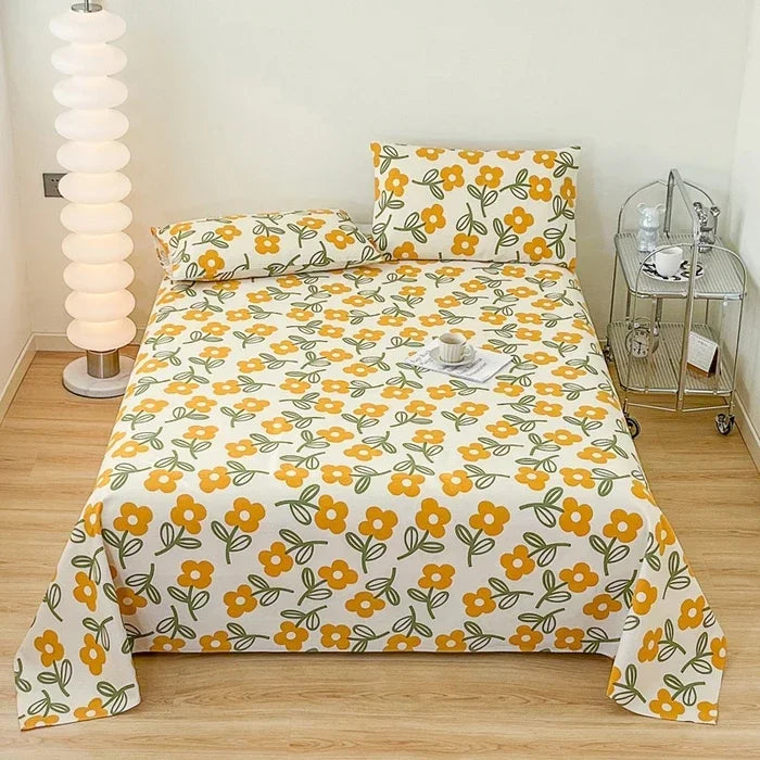Flower Bed Sheet Set 3Pcs Cotton Thickened