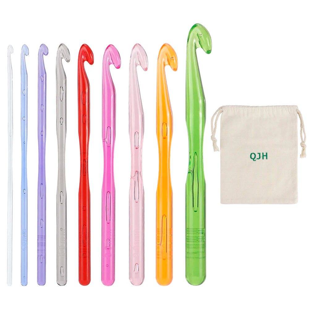 9 Sizes Crochet Hooks Kit with 1 Storage Bag, Ergonomic Crochet Hooks with Case for Arthritic Hands, Extra Long Crochet Needles