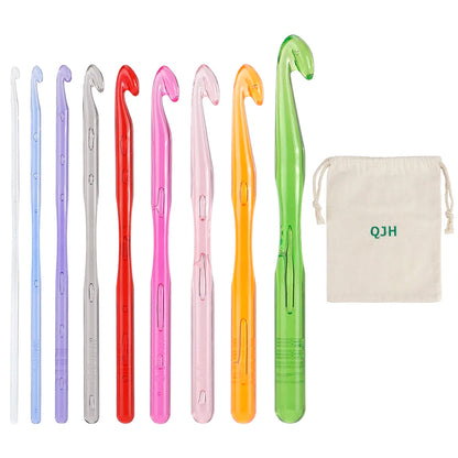 9 Sizes Crochet Hooks Kit with 1 Storage Bag, Ergonomic Crochet Hooks with Case for Arthritic Hands, Extra Long Crochet Needles