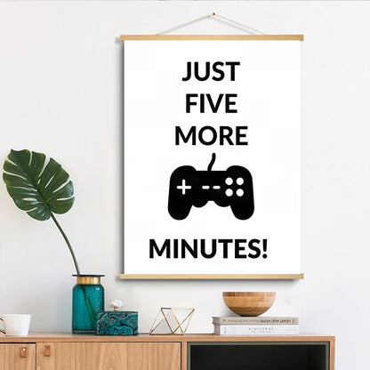 Soild Wood Scroll Hanging Canvas Posters Picture for Boys Room Canvas Wall Art Bedroom Gaming Room Posters Teen Room Decoration